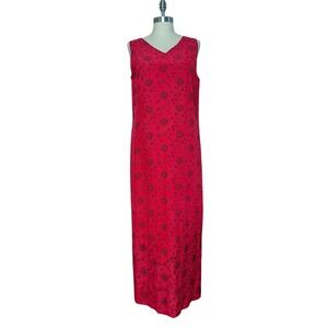 Vintage 90s Red Maxi Dress Silk Linen Blend Floral Grunge Whimsygoth Romantic 10